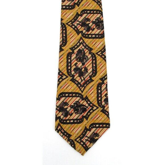 Vintage Resilio Griffin Gryphon Necktie Cravat Retro Gold Black Wide 54x4.5" - Picture 1 of 12